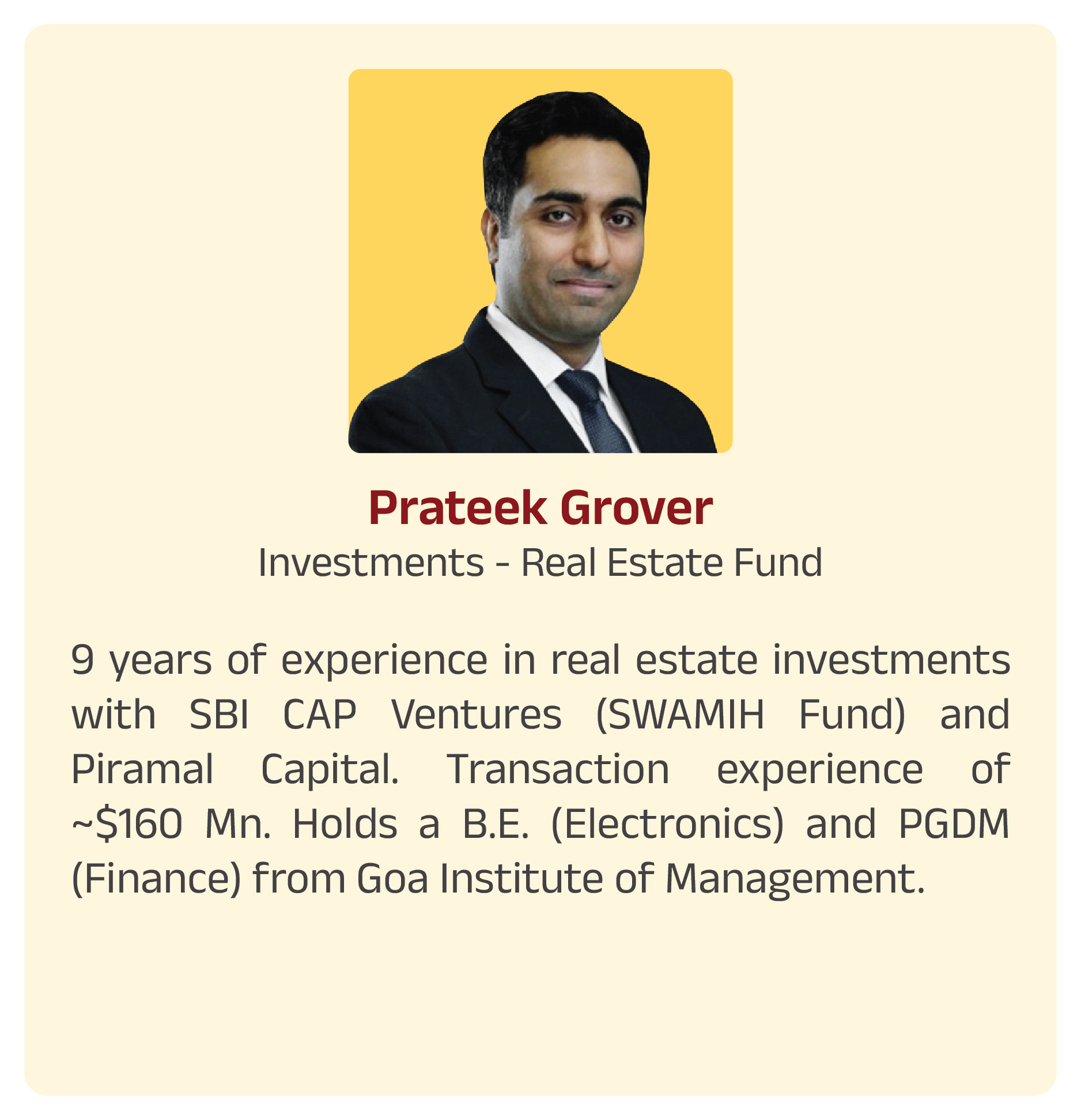 Prateek Grover - Investments Real Estate Fund